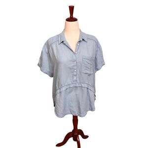 Free People Weekend Escape top light blue chambray linen relaxed loose fit Sz S